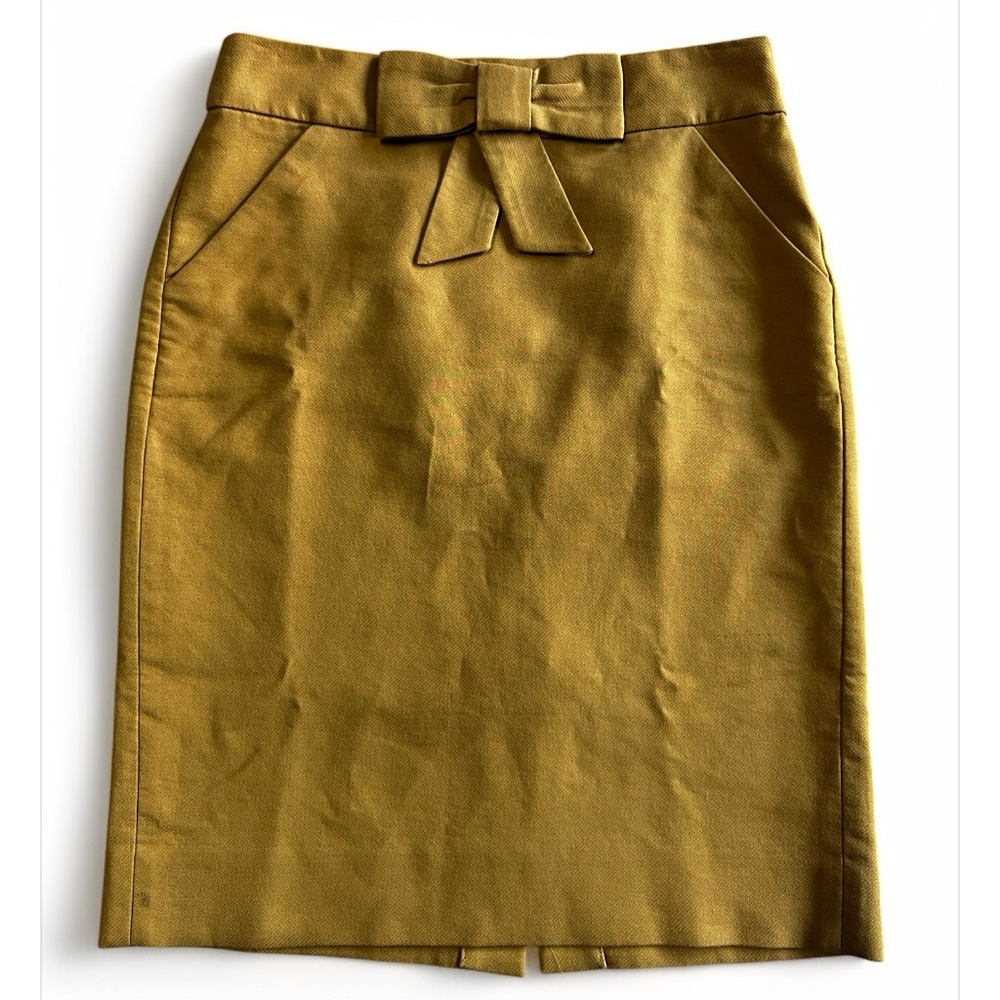 J CREW Brown Tan Mini Pencil Skirt with Bow and Side Pockets 100% Cotton Size 0